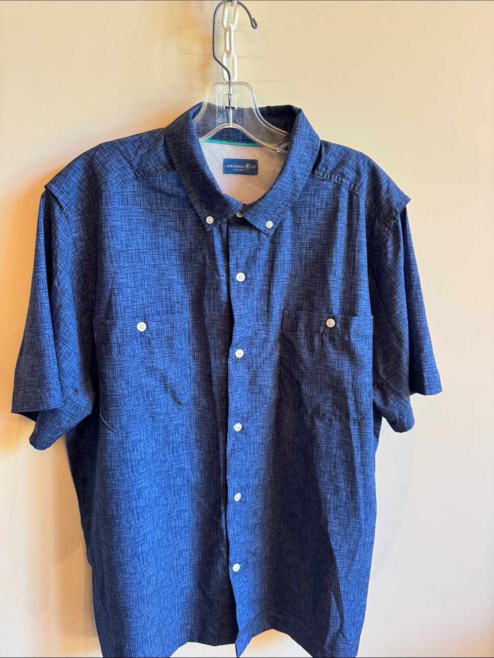 Caribbean Joe Men's Navy Textured Short-Sleeve Button-Down Shirt
